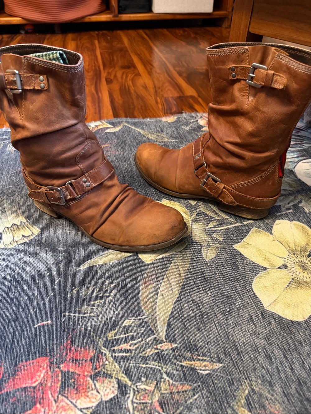 Women's Mid-Calf Brown Leather Buckle Boots- Steve Madden